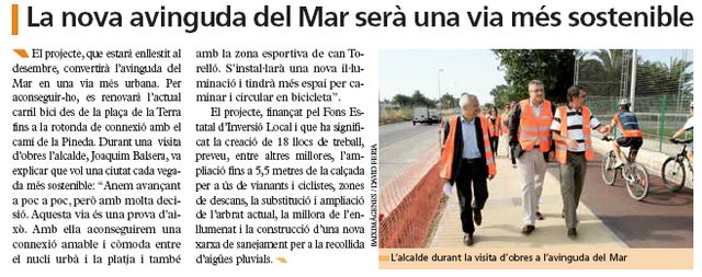 Notcia publicada al peridic municipal de Gav, EL BRUGUERS sobre a visita de l'alcalde de Gav a les obres de millora de l'avinguda del mar (17 de Juliol de 2009)